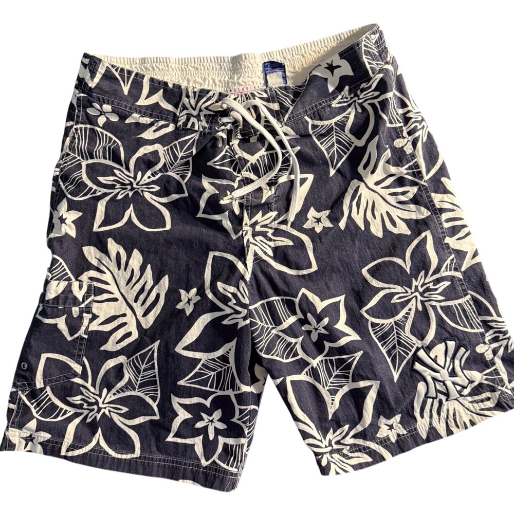 MLB New York Yankees Mens Floral Board Shorts Navy Blue White Size M